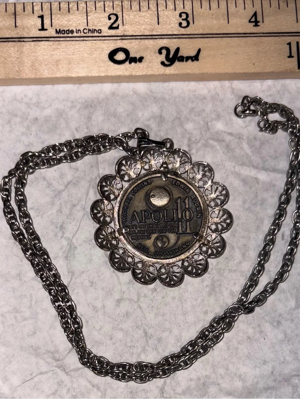 1969 Moon Landing Commemorative Pendant Necklace - Silver Tone